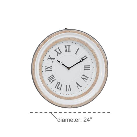 White Farmhouse Metal Wall Clock, 24" x 24"